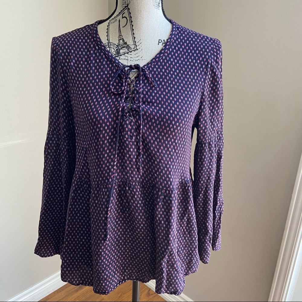 Daniel Rainn Poet lace up boho long sleeve blouse
